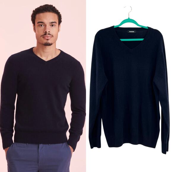 Naadam The Original Cashmere V-Neck Sweater Navy Blue Men's Size XL